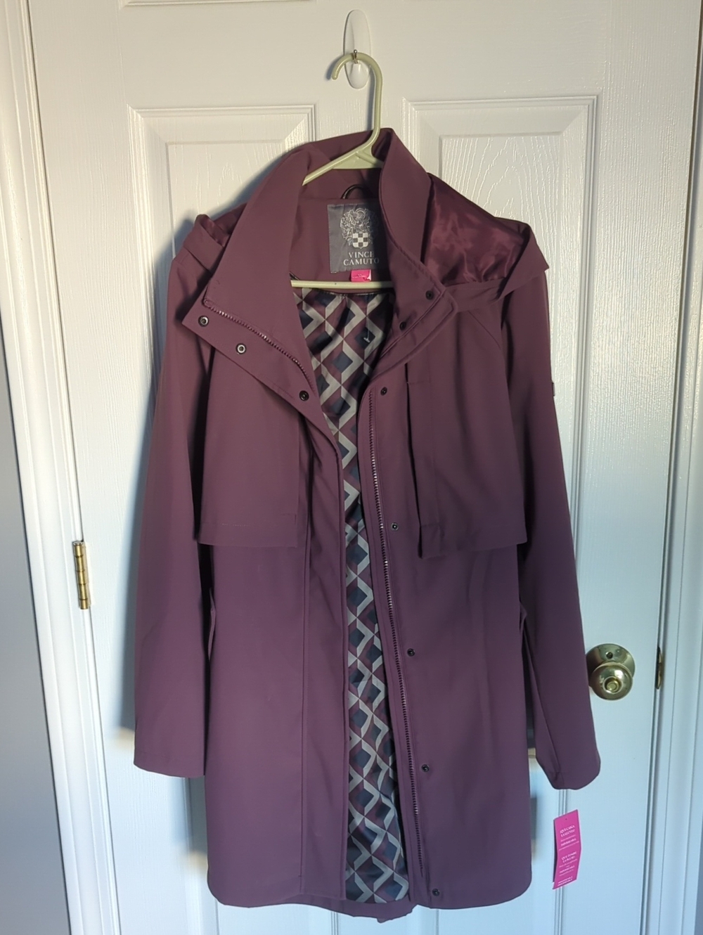 Vince Camuto Plum Hooded Trench Coat